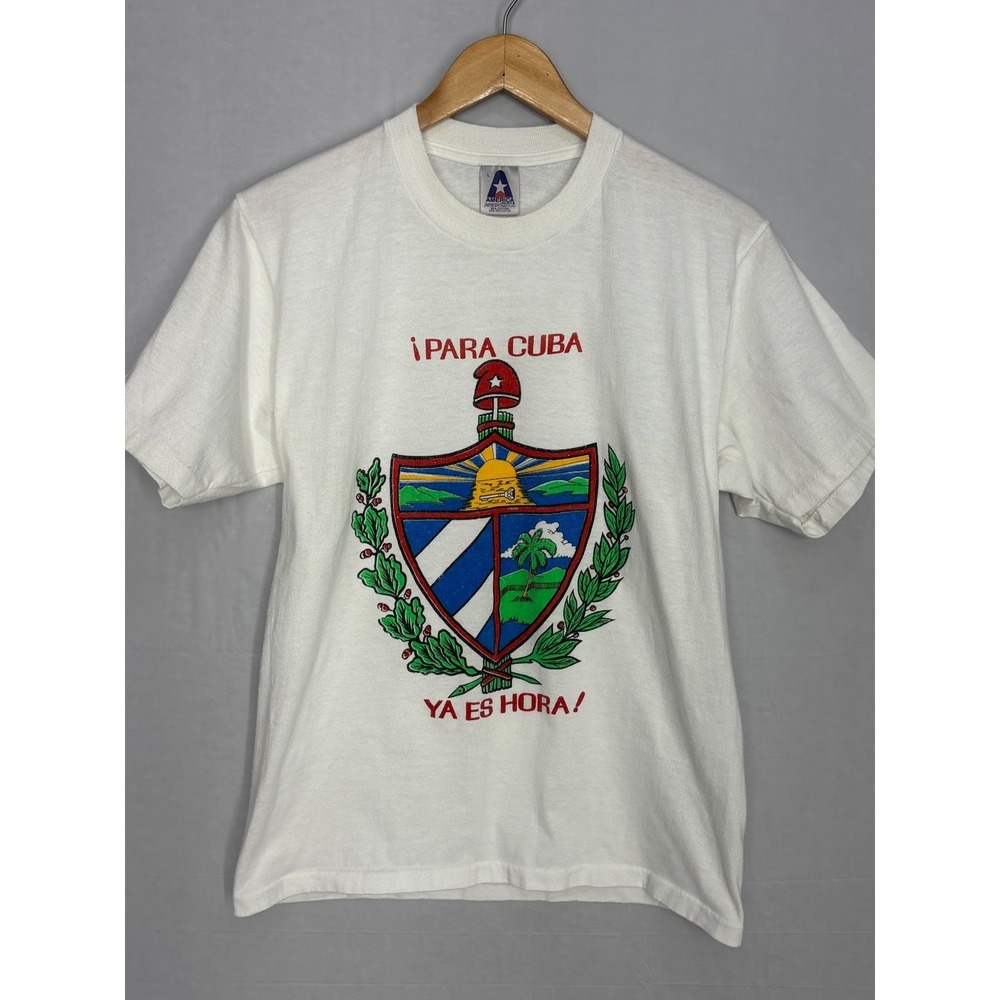 Para Cuba Ya Es Hora Coat of Arms Shirt Mens White Large Vintage America Project